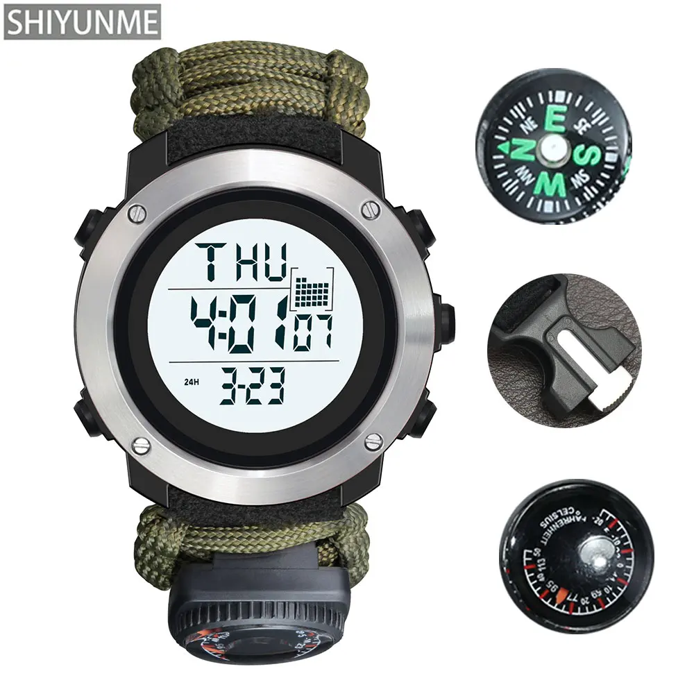 SHIYUNME Outdoor Мужские военные часы Водонепроницаемые Многофункциональные Тактические часы для выживания Компас Спортивные светодиодные цифровые часы 2103