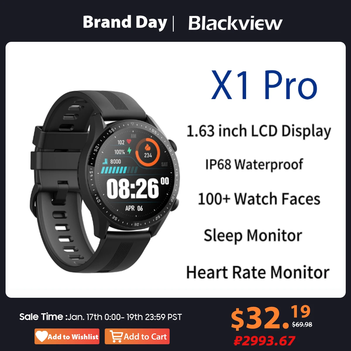 Blackview X1 Pro Smartwatch 1,39 дюймов Водонепроницаемый Аккумулятор 300 мАч Режим Сна + Монитор Сердечного Ритма Bluetooth 5,0 Умные Часы Для Мужчин Женщин