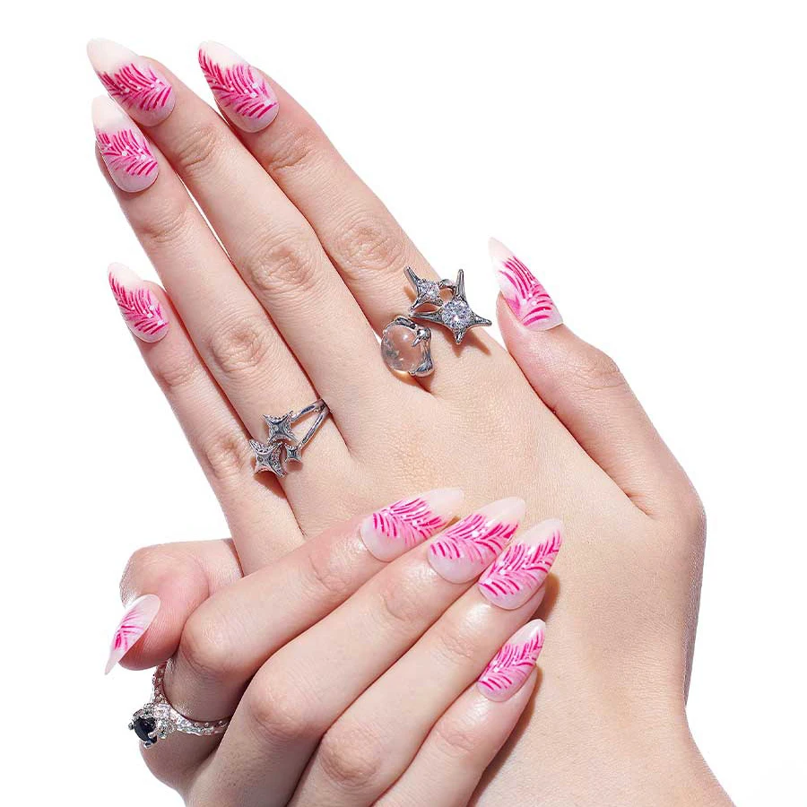 24шт Накладные ногти в стиле Хэллоуина Миндаля с полным покрытием Линии Nature Plant Поддельные Ногти Нажимайте на ногти с помощью инструментов для девочки