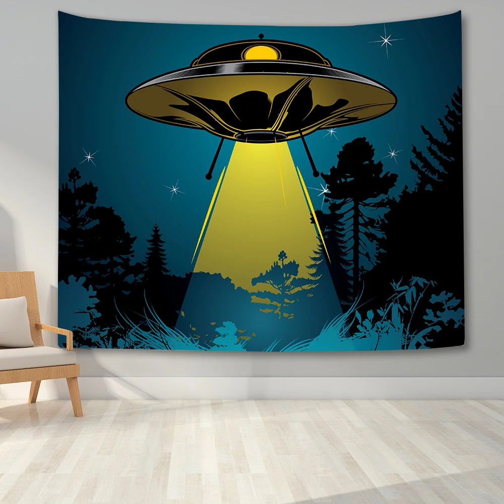 Таинственный гобелен с изображением НЛО, висящий на стене спальни, с рисунком инопланетянина, Настенный гобелен, одеяло, Фоновая ткань, Гобелены для дома, общежития