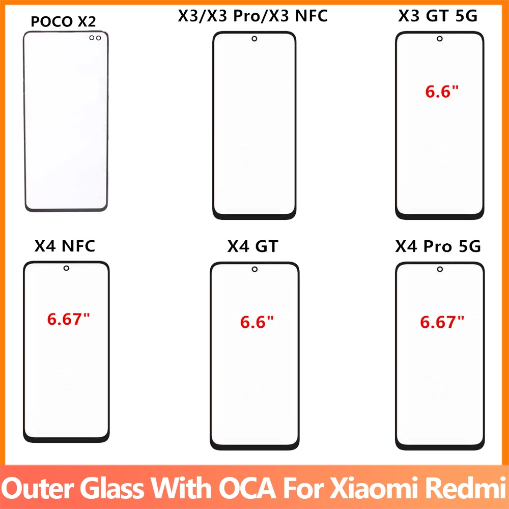 Внешнее Стекло + OCA Для Xiaomi POCO X2 X3 X4 Pro NFC 5G GT Ремонт Передней Панели С Сенсорным Экраном Замена Запасных Частей ЖК-дисплея