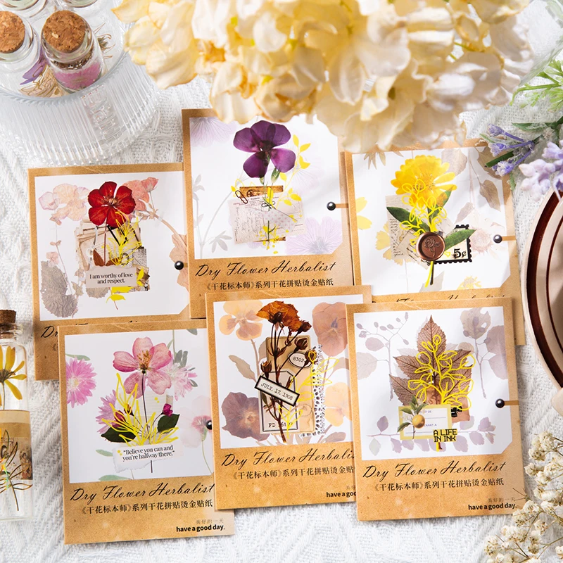 Сухоцветы и наклейки с узорами для этикеток Креативные письма ручной работы, художественные открытки для скрапбукинга, наклейка для запечатывания