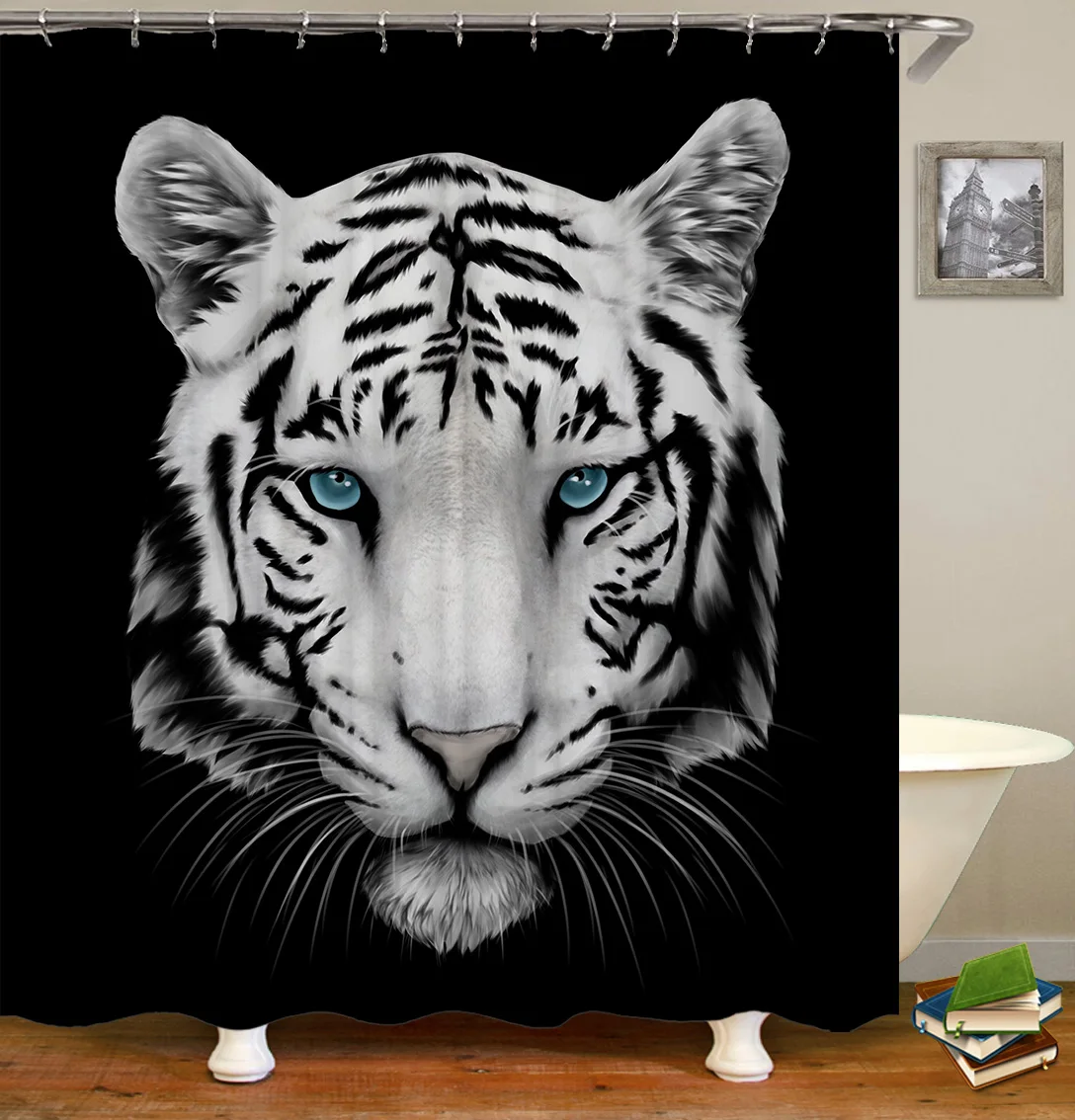 Занавески для душа с 3D-принтом в виде животных, ширмы для ванной, водонепроницаемые Занавески для декора ванной по Индивидуальному заказу Лев, Тигр, Зверь