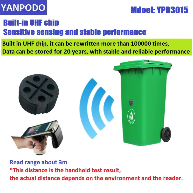 Управление отслеживанием мусорных баков Yanpodo UHF RFID-метка бесконтактная Бирка для мусорных баков пластиковая металлическая проверка контейнера для мусора