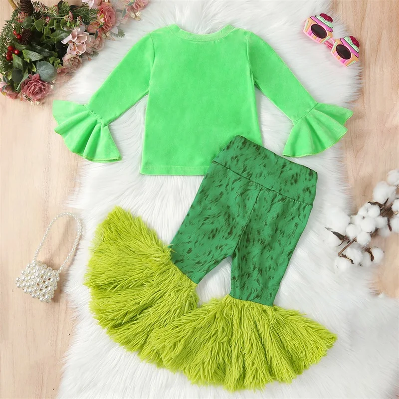 Рождественский костюм для малышей Для маленьких Мальчиков и девочек Наряд Санта-Клауса Зеленый Монстр Подходящая одежда Юбка Брюки Комплект