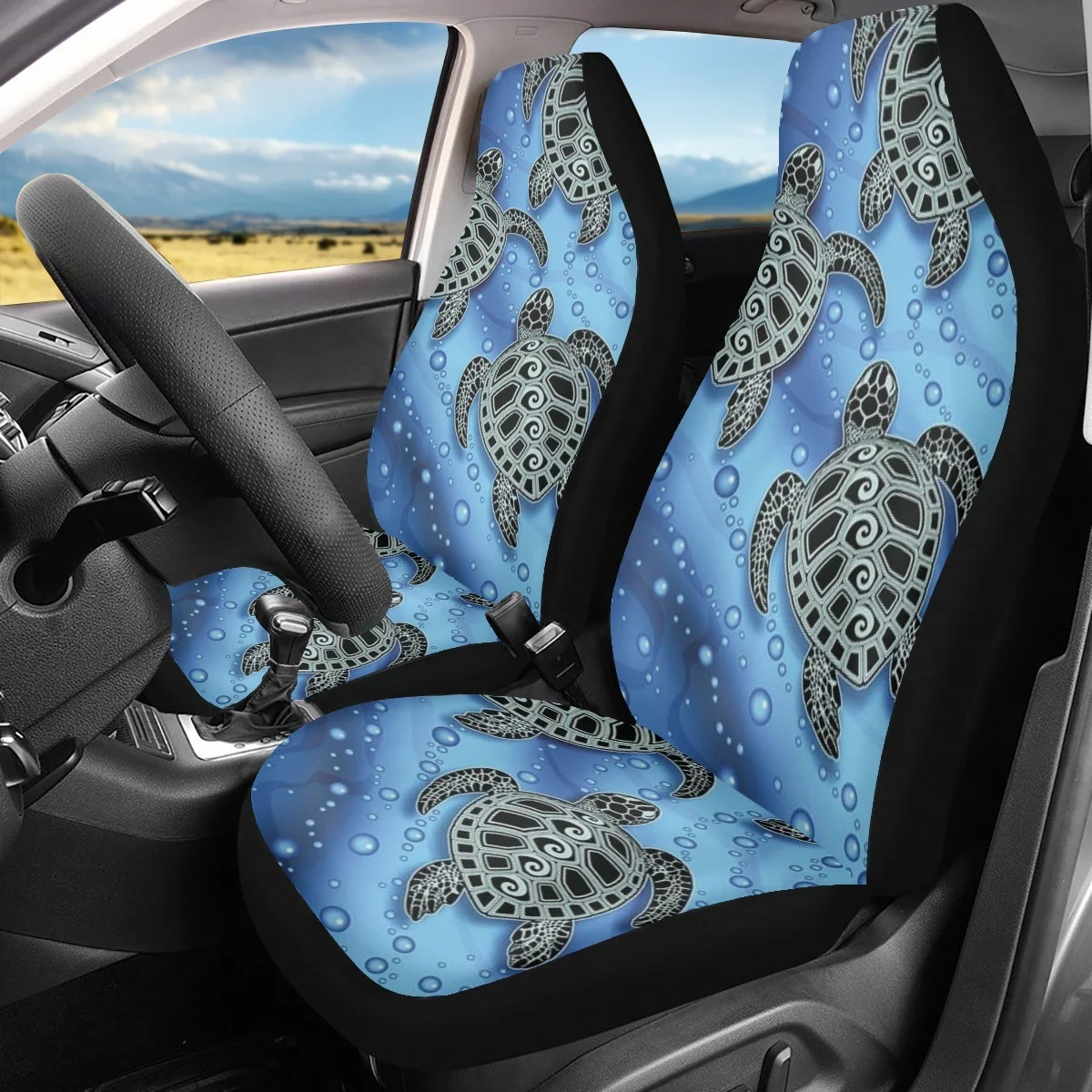 Комплект автомобильных чехлов для передних сидений, дизайн Полинезийской черепахи, Автомобильные аксессуары для женщин, дизайн мужчин, простота очистки, установки, расходные материалы для автомобиля