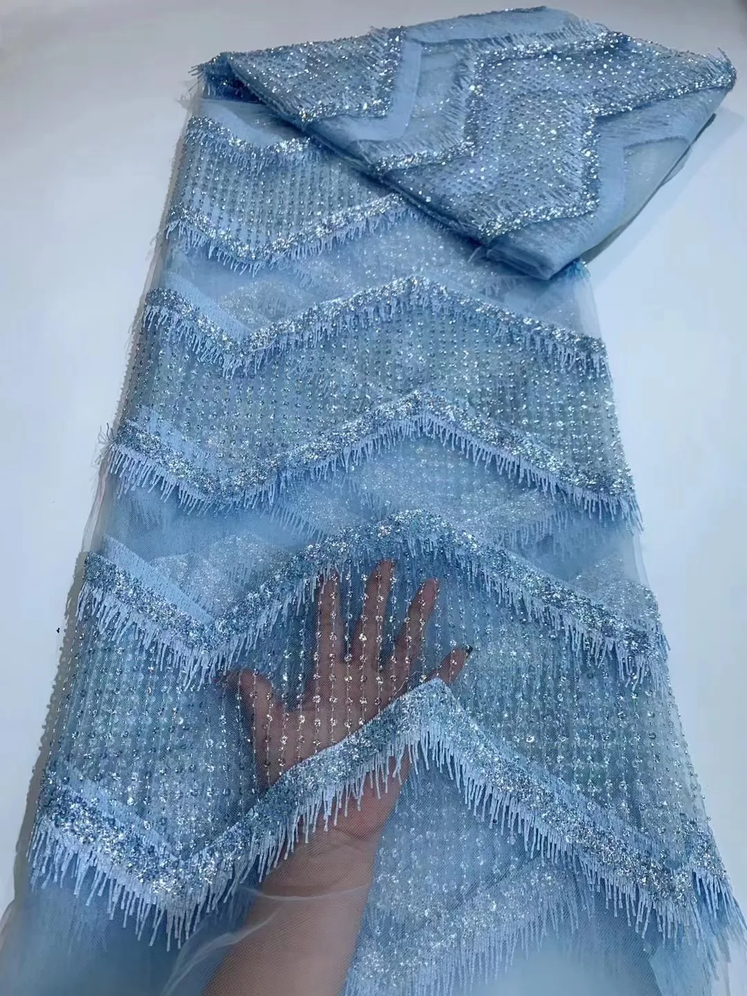 Роскошная Африканская кружевная ткань, Французская сетка, ткань с пайетками 2023, Высококачественное шитье, Расшитое бисером, Кружевной тюль, Нигерийская кружевная ткань