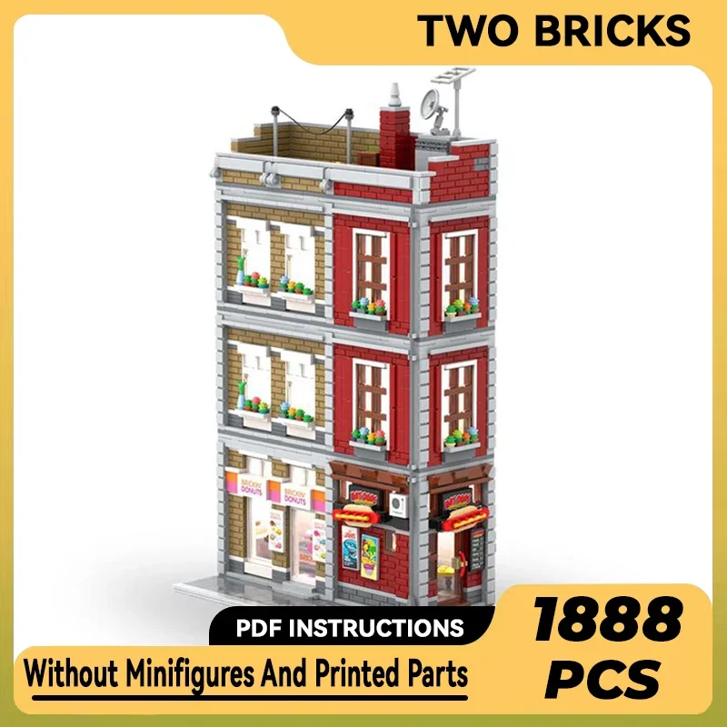 Moc Building Bricks Street View, технология магазина хот-догов и пончиков, Модульные блоки, Подарки, Рождественские Игрушки, Наборы для сборки своими руками