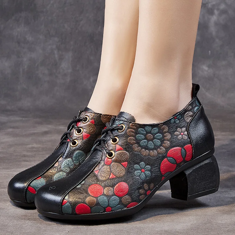 Размер 35-41 Красные туфли 2023 Осенняя женская обувь с круглым носком на блочном каблуке, мягкая нескользящая обувь для матери
