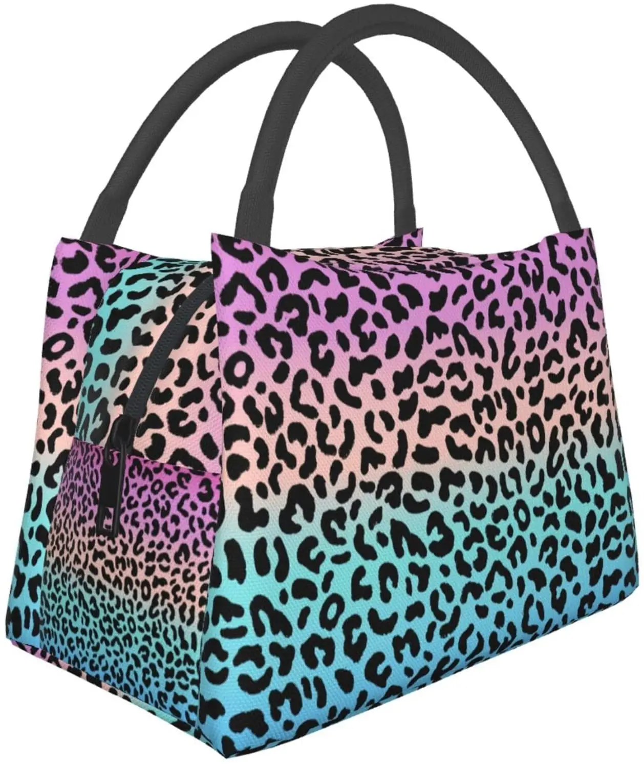Вместительная красочная леопардовая сумка для ланча, женская изолированная, портативная, многоразовая, водонепроницаемая, милые сумки для ланча для девочек-подростков, коробки для ланча