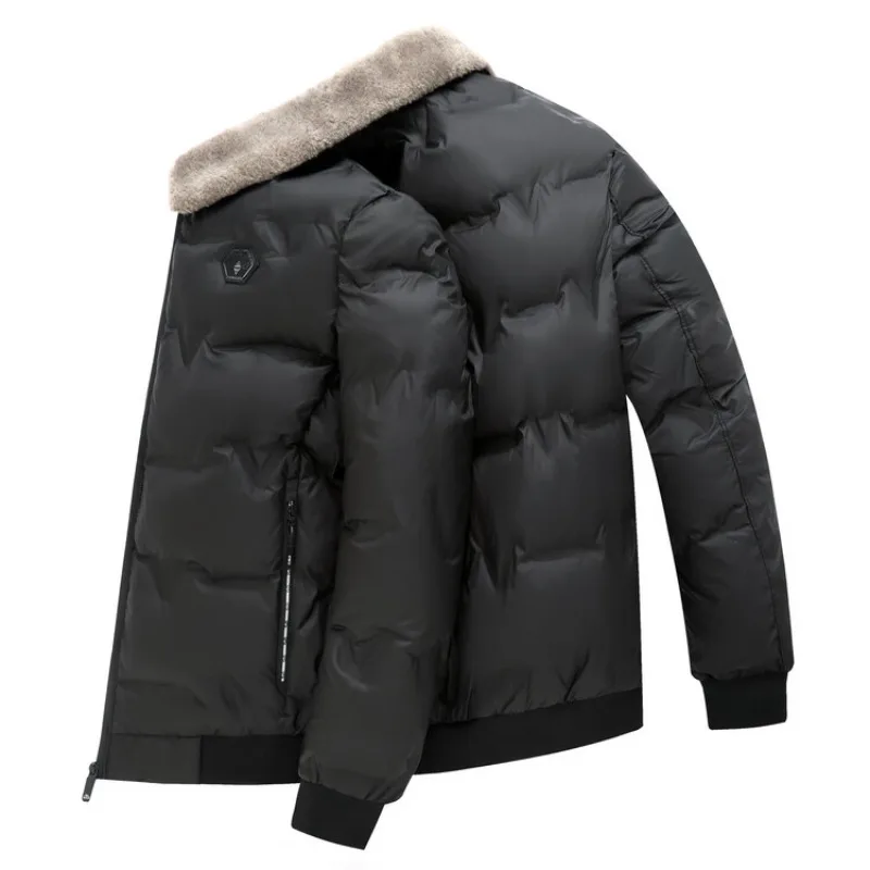 2023 Зима Новое мужское хлопчатобумажное пальто с воротником для волос, куртка, модное повседневное однотонное теплое ветрозащитное хлопчатобумажное пальто, куртка