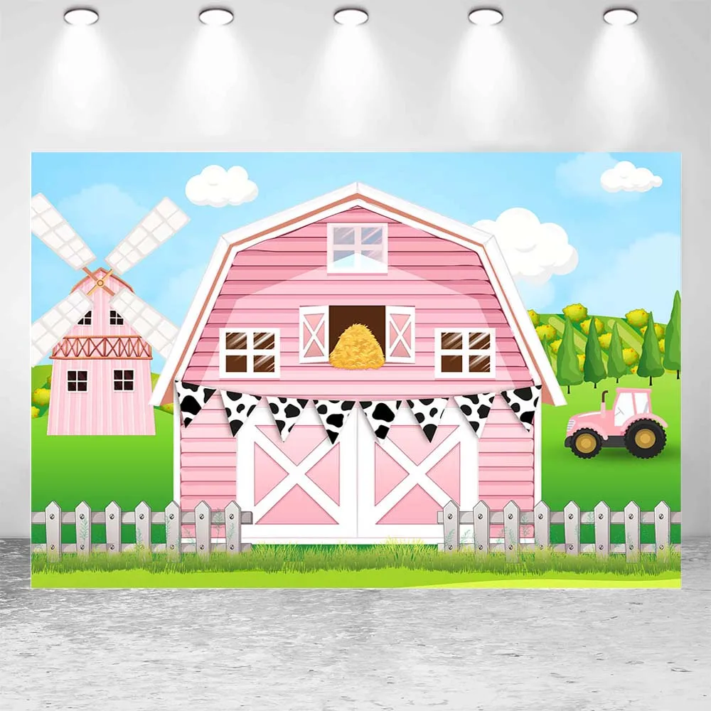 Фон для дня рождения девочки с фермы в розовом сарае, обои для оформления детской вечеринки, реквизит для фотосъемки новорожденных