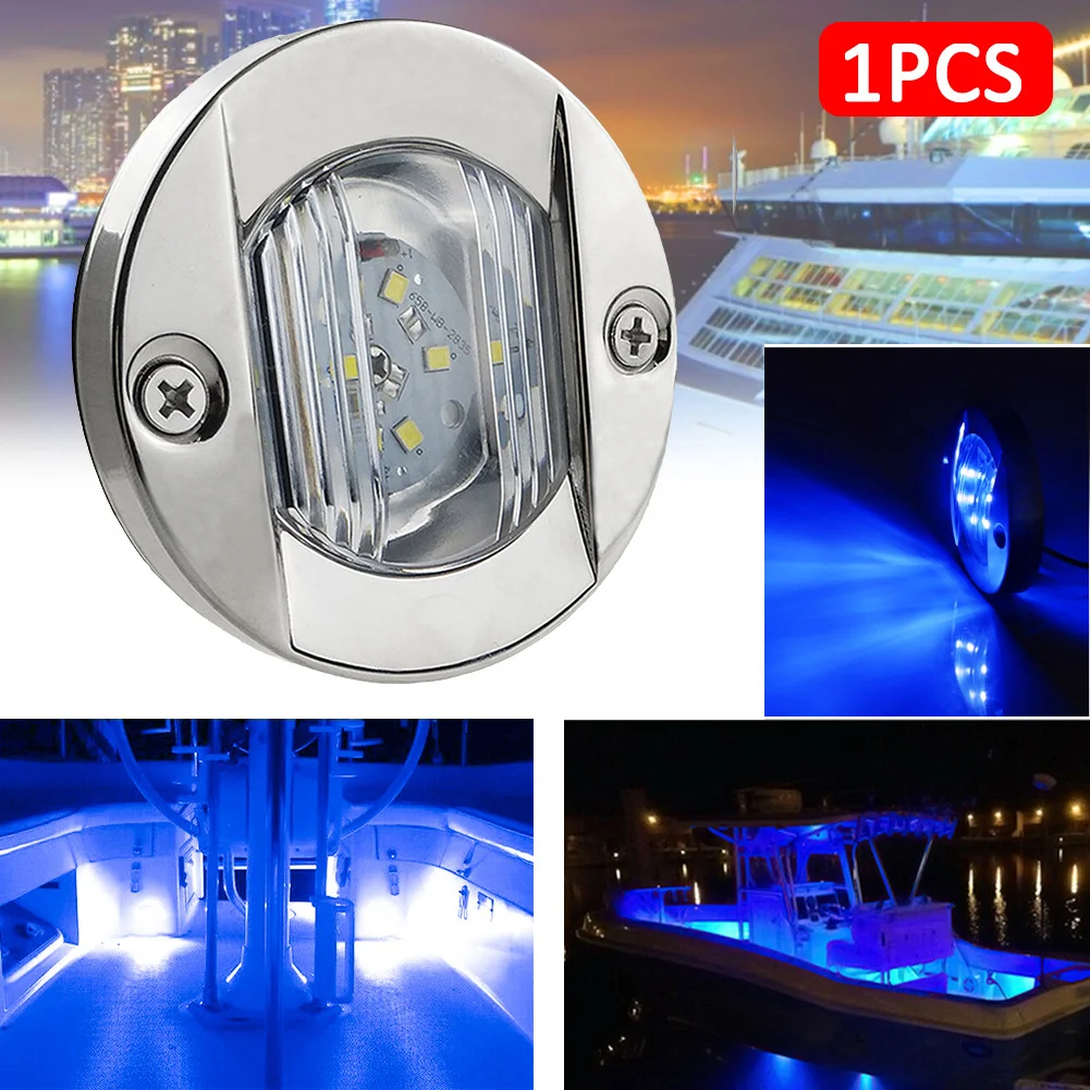 Габаритный фонарь 12V с винтами, материал ABS, круглая яхта, морская лодка, белый / синий светодиод, подходит для подсветки из вежливости, декоративного освещения
