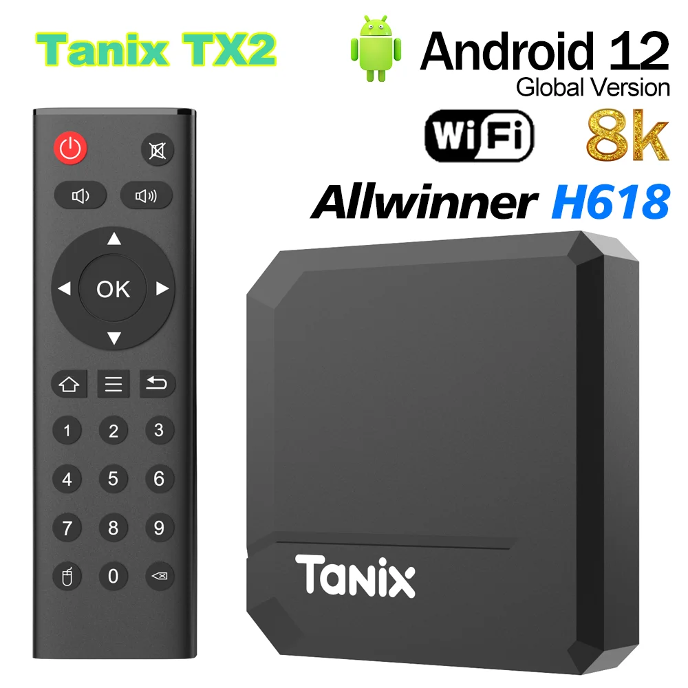 Оригинальный Tanix TX2 TV Box Android 12,0 Allwinner H618 2 ГБ ОЗУ 16 ГБ ПЗУ USB AV1 2,4 G Wifi 8K HDR Медиаплеер Смарт-телеприставка