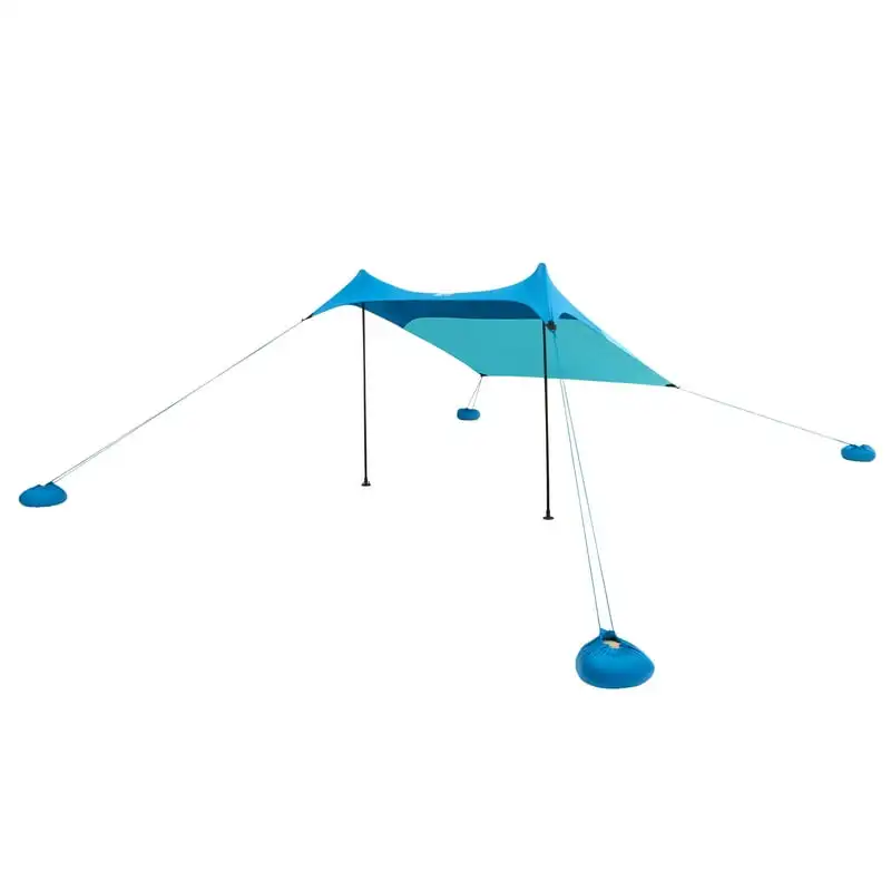 6,8 x 6,7 футов. Синяя Быстросъемная портативная пляжная палатка с солнцезащитным козырьком, с защитой UPF 50+