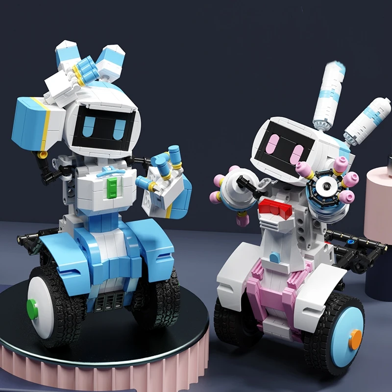 Милые сине-розовые роботы, набор строительных блоков, кирпичи, управление программированием приложения 