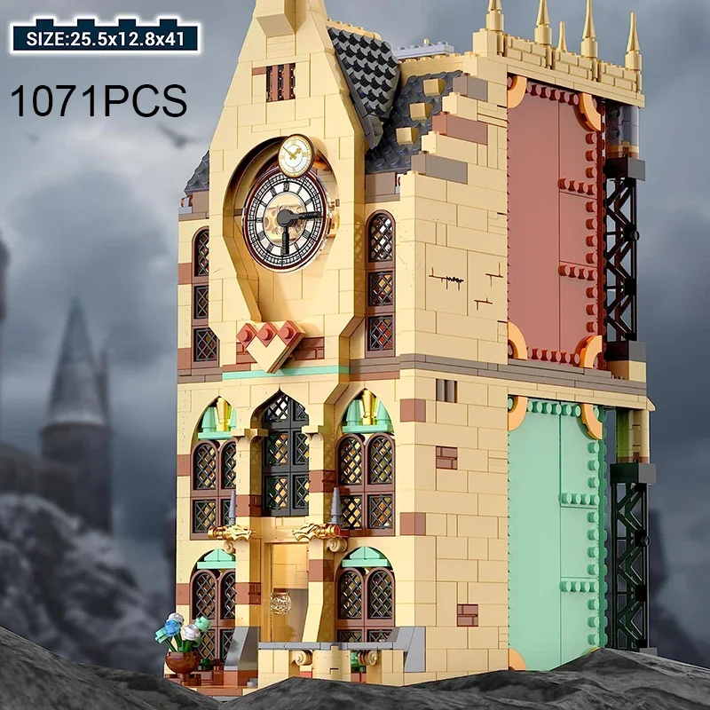 1071 шт. Классические строительные блоки с часовой башней, вид на улицу, Средневековый замок, модель сборки, кирпичи, Детские Рождественские подарки