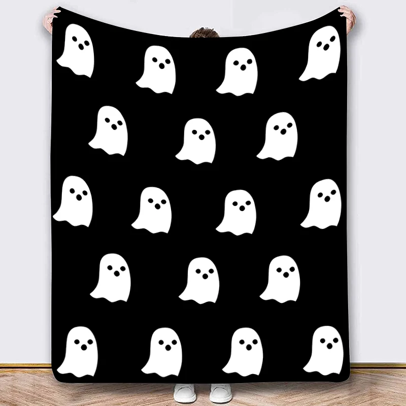 Фланелевое одеяло с милым рисунком призрака на Хэллоуин, Пустое мультяшное одеяло для обеденного перерыва, Мягкое полиэфирное одеяло, домашний декор для дивана в спальне