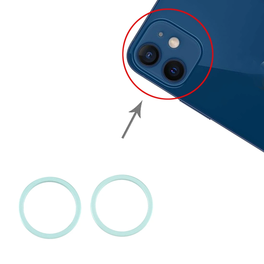 2 шт. Стеклянная линза камеры заднего вида металлическое защитное кольцо-обруч для iPhone 12 (зеленый)