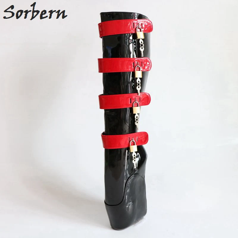 Балетные сапоги Sorbern на танкетке с застежкой-молнией и замочками, Фетишистские пикантные черные и красные туфли без каблуков в стиле унисекс, приталенный крой на заказ