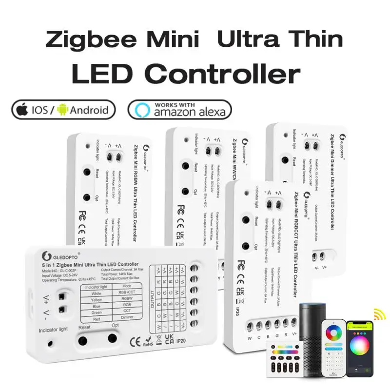Zigbee 3.0 Ультратонкий Светодиодный Контроллер Mini RGBCCT WWCW RGBW Диммер Для Спальни, Кухни, Полосы Света, Контроллер Alexa Voice App Control