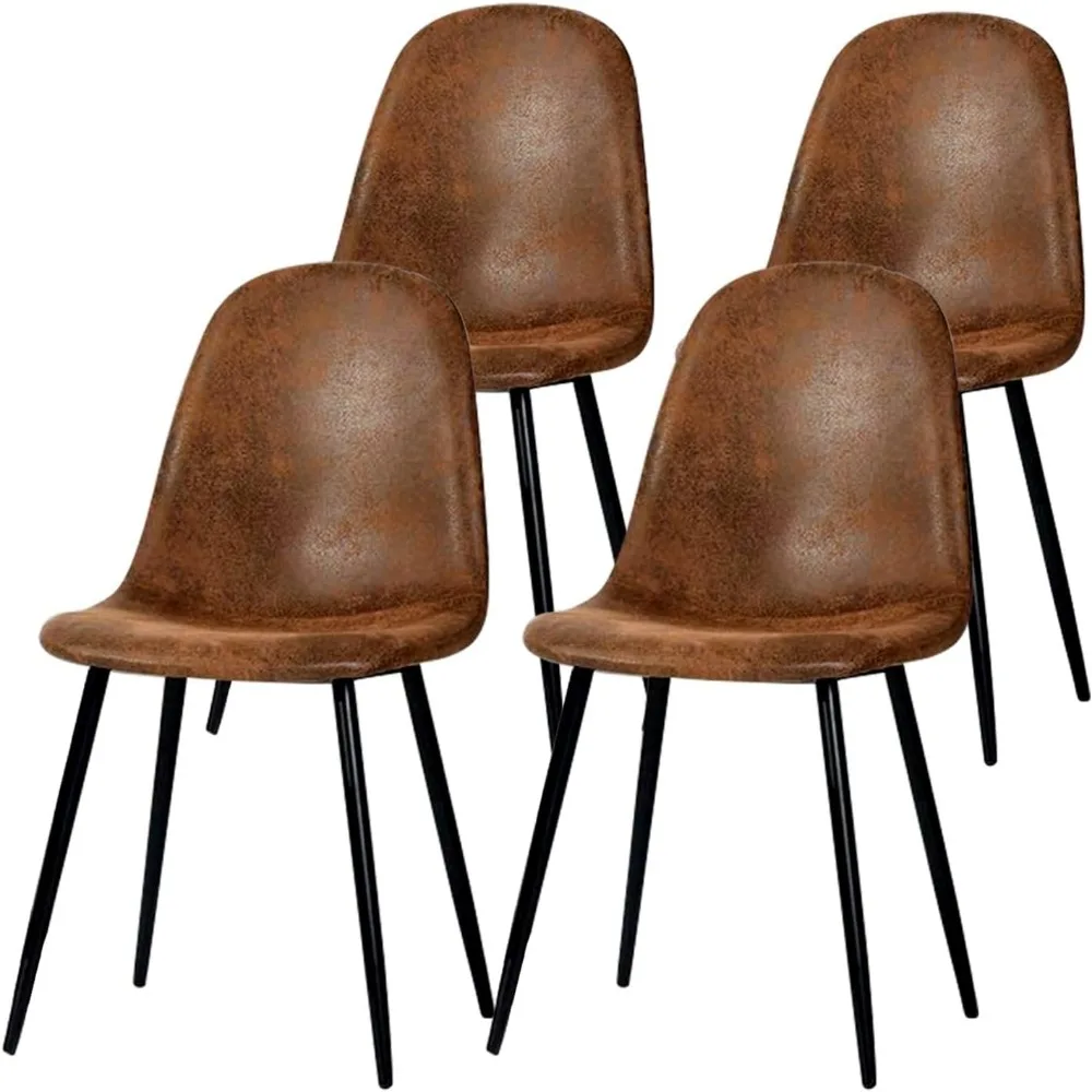 Набор обеденных стульев из 4, мягкие стулья без подлокотников, кухонный приставной стул с черными металлическими ножками для гостиной, коричневый