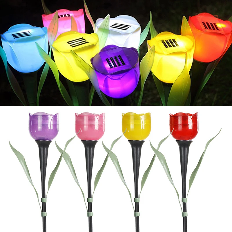 1шт Садовый Тюльпан в форме цветка Светодиодные водонепроницаемые трубки на солнечной энергии Газонные фонари для вечеринок во дворе на открытом воздухе
