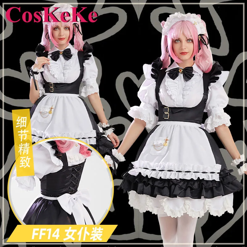 CosKeKe Final Fantasy FF14 Косплей Аниме Игровой костюм Nifty Sweet Maid Dress Uniform Одежда для ролевых игр на Хэллоуин, Карнавал, вечеринку.