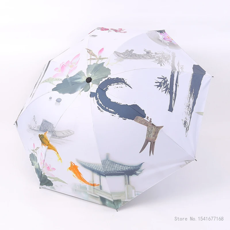 Китайский Креативный зонтик для рисования ветром и тушью, ветрозащитный, портативный, женский, Мужской, непромокаемый, солнцезащитный