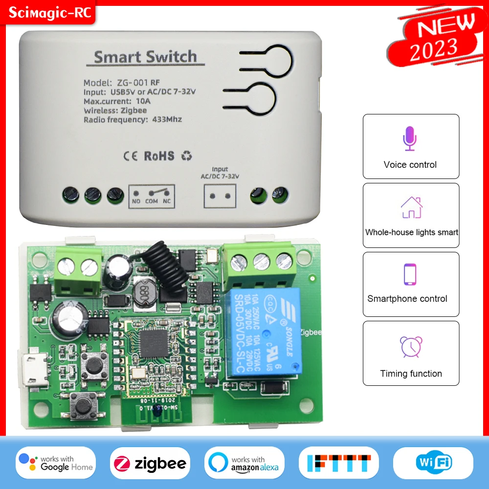 1-Канальный Релейный Модуль Переключателя Tuya Zigbee Контроллер RF433 eWeLink WiFi Smart Switch APP Remote Control Работает С Alexa Google Home
