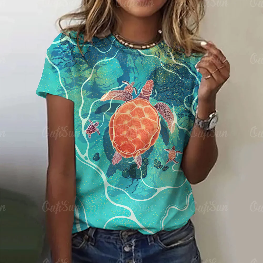 Женская футболка с изображением океанских животных, круглый вырез, короткий рукав, повседневная новая женская футболка, уличная мода, пуловер, одежда