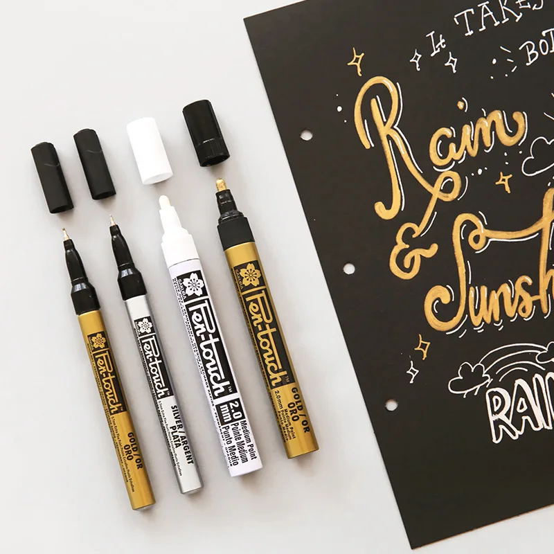 0.7/1.0/2.0 мм Серебристо-золотые Перманентные металлические маркерные ручки Студенческий эскиз, маркеры для граффити, ручка с крючком, японские Канцелярские принадлежности
