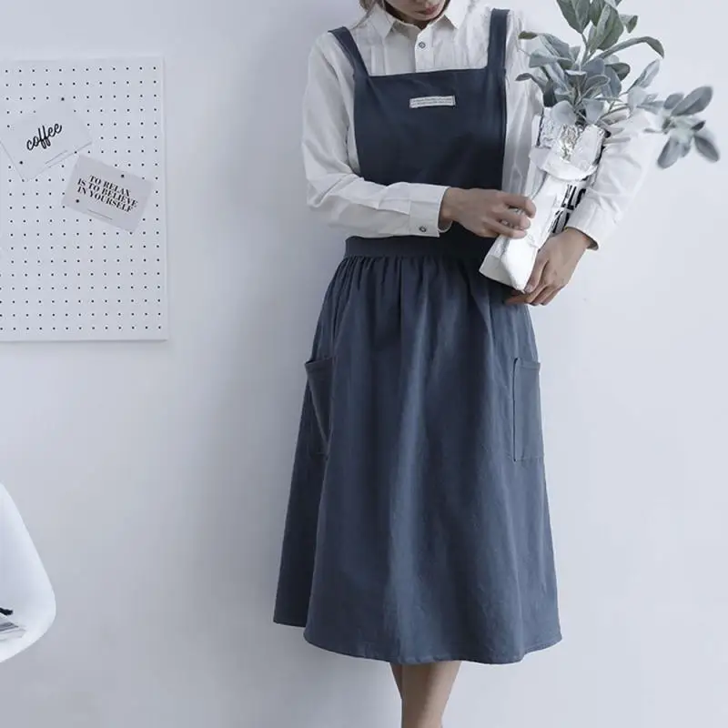 Элегантная юбка в складку Nordic Wind Хлопковый льняной фартук Кофейни и цветочные магазины Работа по уборке сада Домашние фартуки для женщин