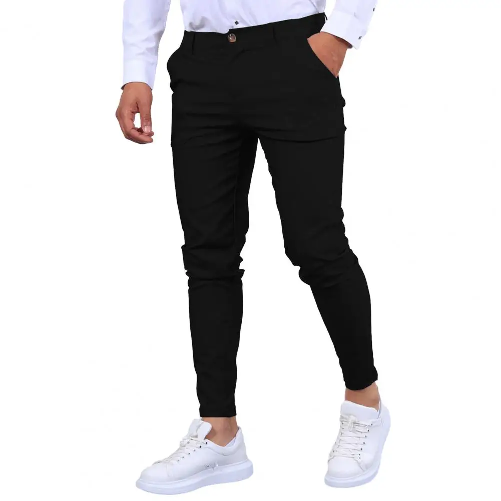 Деловые брюки-карандаш Стильные мужские приталенные брюки-карандаш, дышащие брюки в деловом стиле с карманами из мягкой ткани, приталенный крой