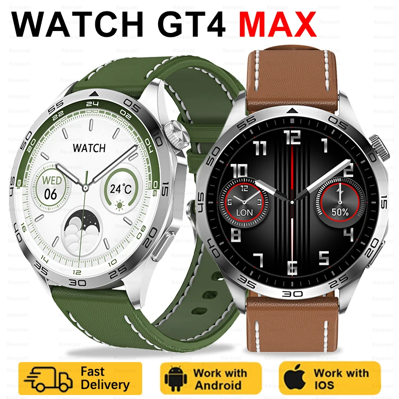 Роскошные мужские смарт-часы с интеллектуальным циферблатом GT4 с максимальным 1,43-дюймовым AMOLED-экраном, частотой сердечных сокращений, Bluetooth-вызовом IP68, водонепроницаемые умные часы