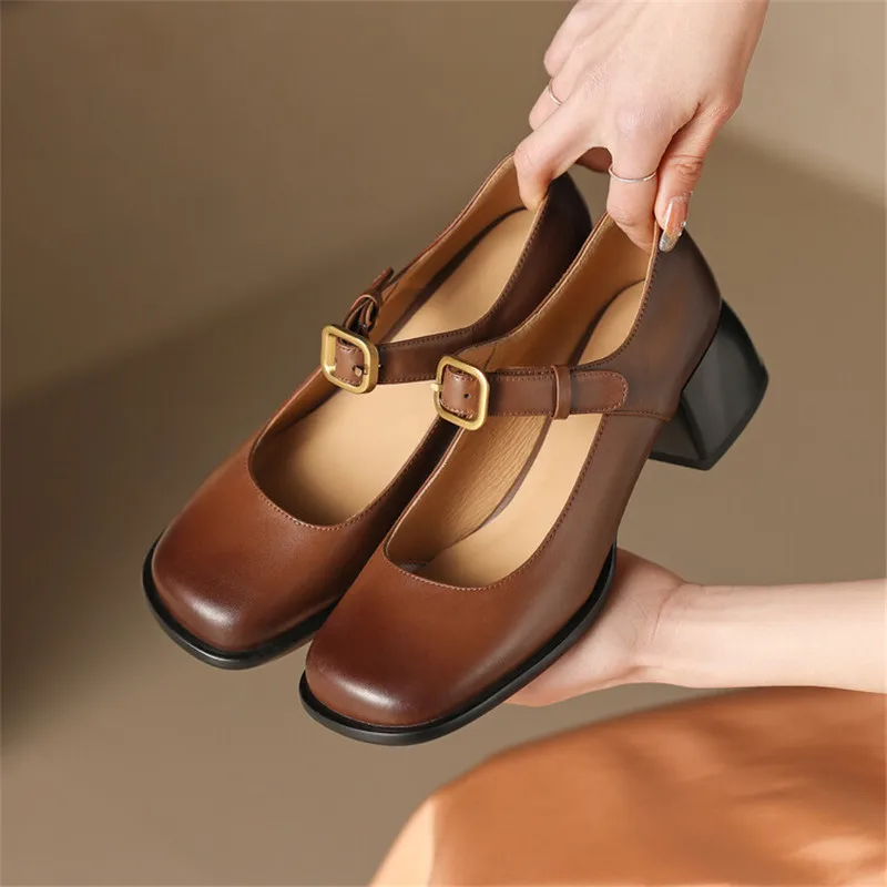Новинка 2023 года, весенне-летняя обувь Mary Jane, женская обувь, повседневные женские туфли-лодочки с квадратным носком в стиле ретро, женская обувь ручной работы на массивном каблуке
