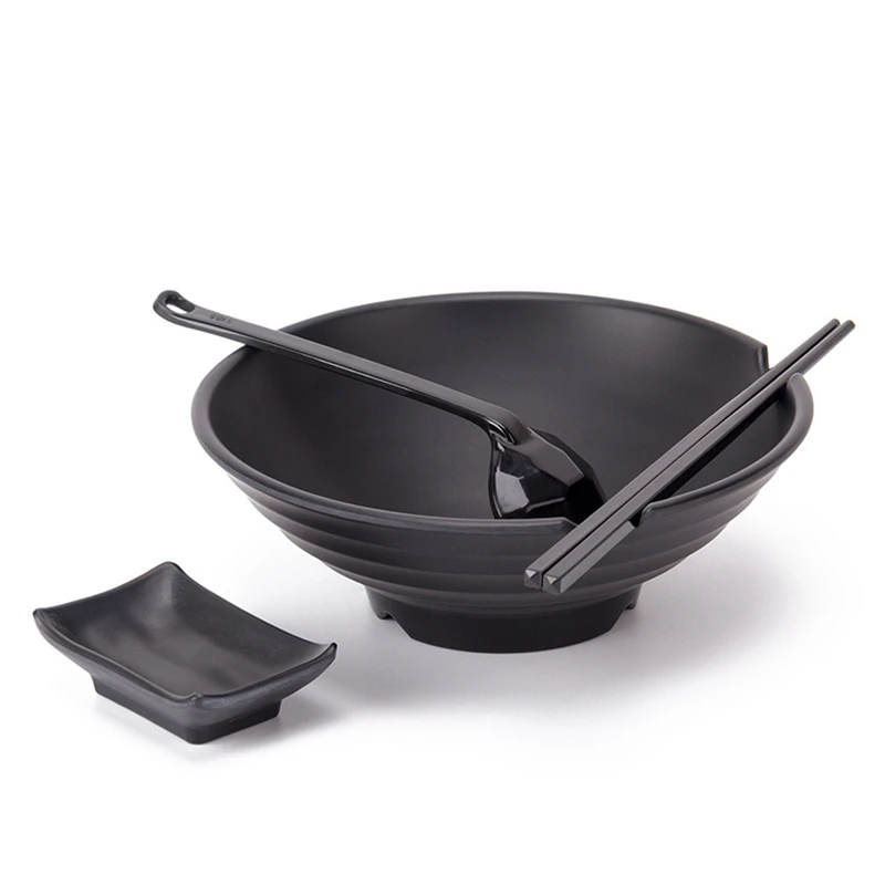 Японская миска для лапши ручной работы, черная Мала Танг, миска с ложкой, Палочки для еды, твердый пластик для дома