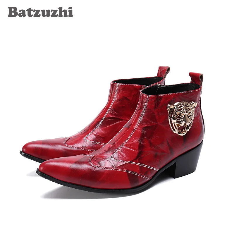 Дизайнерские мужские ботильоны Batzuzhi из натуральной кожи, мужские ботинки на каблуке 6,5 см, Botas Hombre с острым носком, обувь для вечеринок и свадьбы!