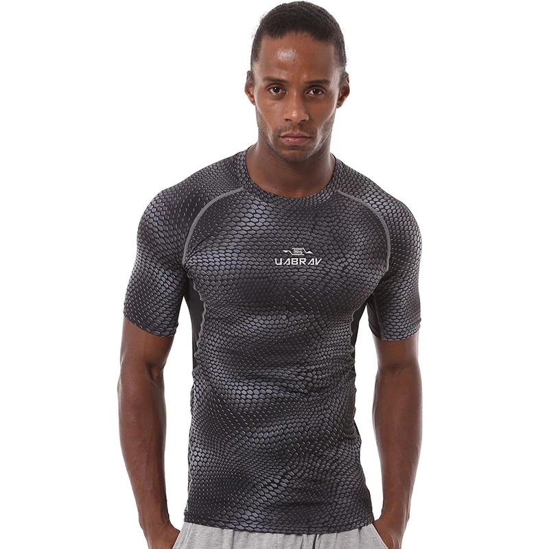 Мужская компрессионная рубашка, Быстросохнущая Дышащая спортивная футболка для бега со змеиным узором, спортивная одежда с коротким рукавом, одежда для тренировок в тренажерном зале