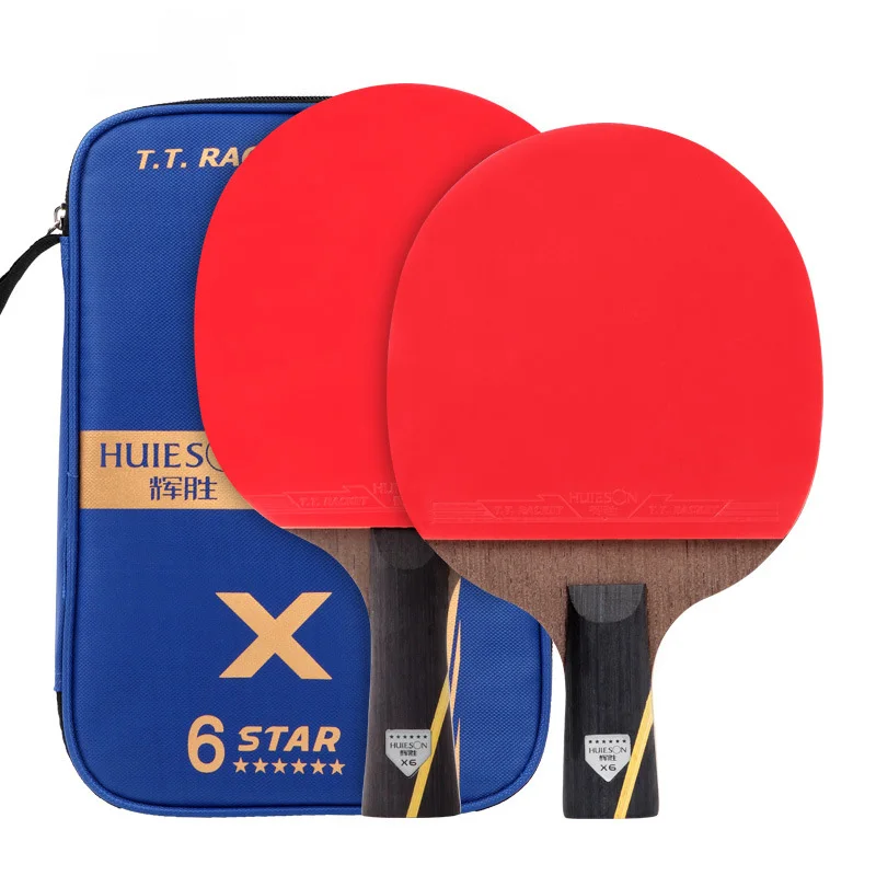 Наборы ракеток для настольного тенниса 6 звезд, ракетки для пинг-понга, длинная ручка, Короткая ручка, двойные резиновые накладки на лицо с сумкой
