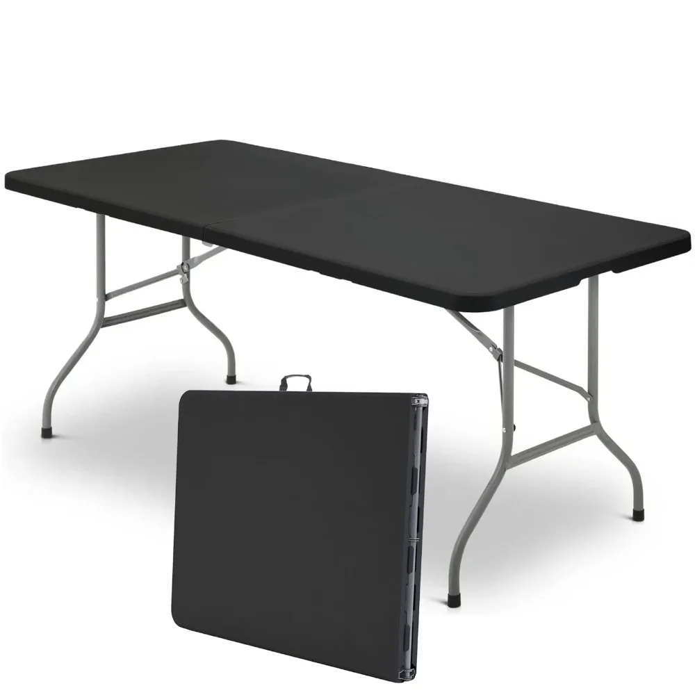6-футовый пластиковый складной стол Портативный раскладывающийся пополам стол для внутреннего и наружного использования, черный Подходит для различных внутренних