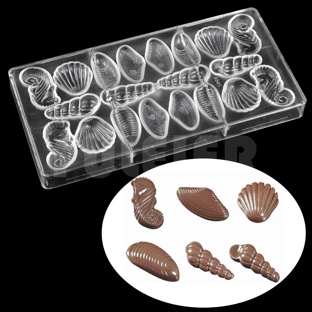 3D формы для шоколадных конфет в виде ракушек, принадлежности для выпечки, поликарбонатная форма для шоколада, формы для выпечки, прямая поставка, кондитерские инструменты для тортов