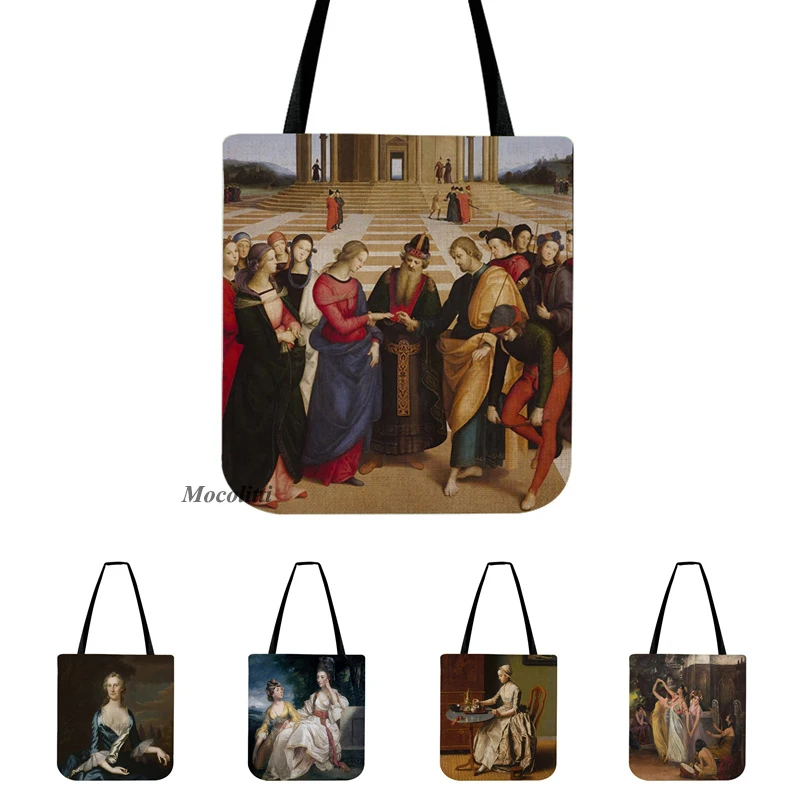 Классическая картина маслом в стиле Ренессанса, женская сумка для покупок, портрет графини, сумка через плечо, льняная водонепроницаемая сумка
