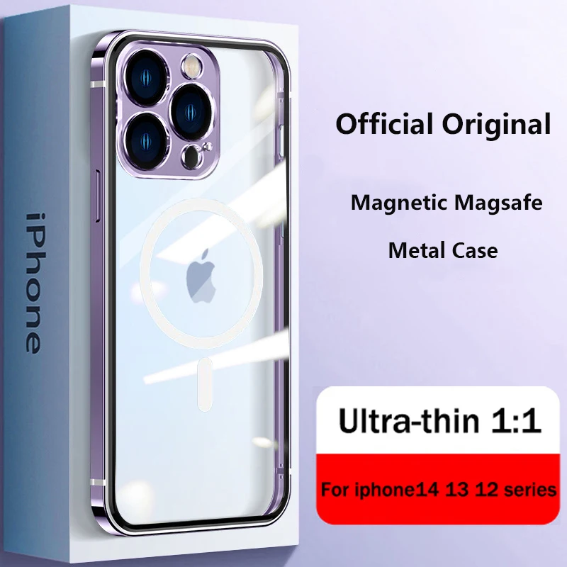 Чехол для Iphone 14 из роскошного титанового сплава, прозрачный ультратонкий чехол Magsafe на магнитах для Iphone Apple 12 13 14 Pro Max Case