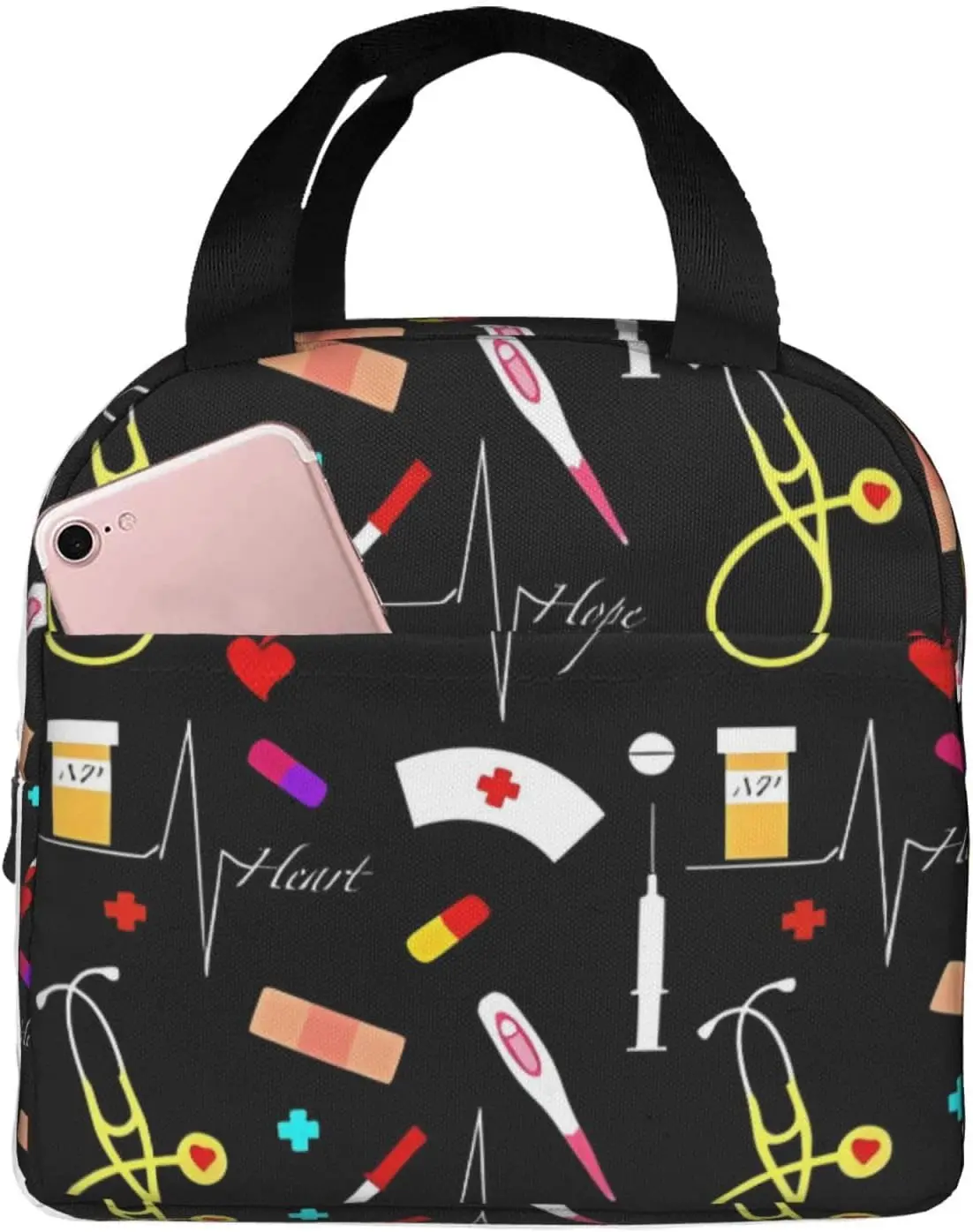 Многоразовая изолированная сумка для ланча для медсестры, Герметичный портативный ланч-бокс с боковым карманом, термоохладитель, Бенто-бокс для работы, пикника и путешествий