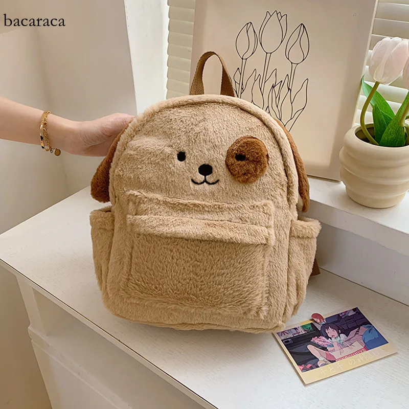 Зимняя новая женская плюшевая сумка с милой мультяшной собачкой, двусторонний рюкзак для отдыха на работу, сумки через плечо, женские сумки