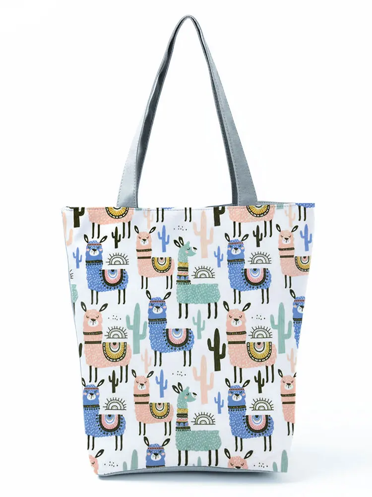 Женская сумка для покупок с принтом Альпаки с рисунком милого животного, повседневная сумка через плечо большой емкости, дорожная сумка-тоут из кактуса, может быть изготовлена на заказ