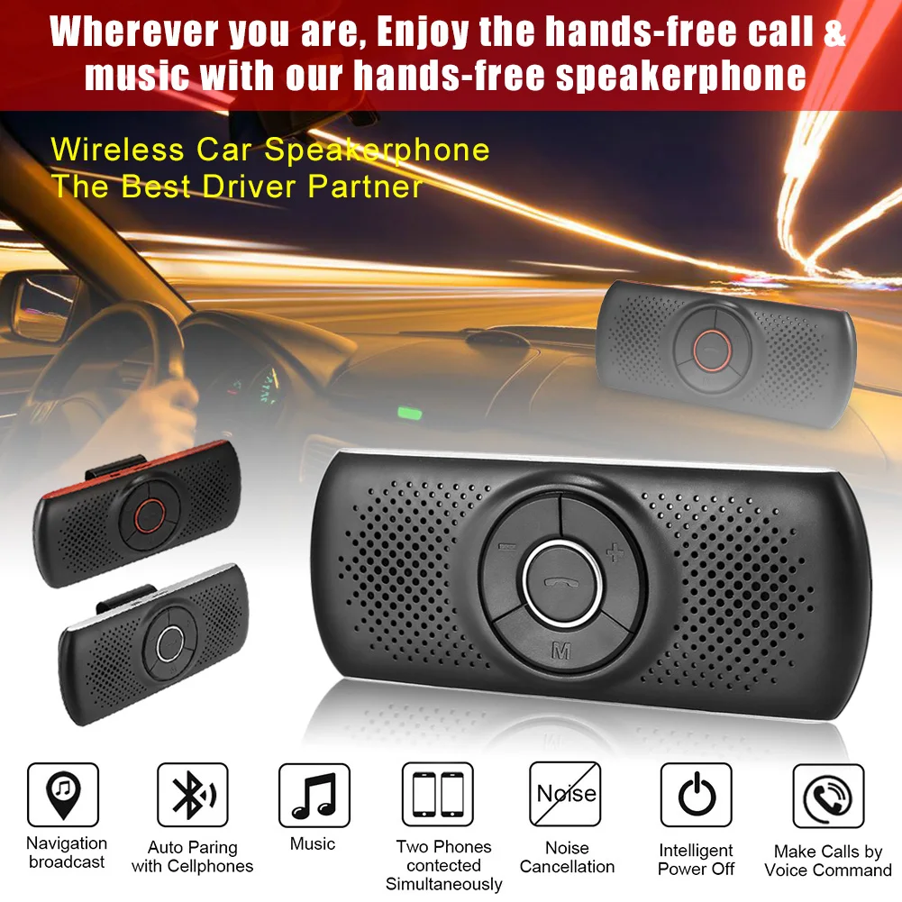 Беспроводной автомобильный комплект Bluetooth, громкая связь, солнцезащитный козырек, Динамик для телефона, музыкальный плеер Bluetooth, аудиоприемник, аксессуары