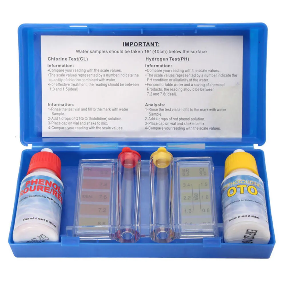 1 комплект набора для проверки качества воды с PH и хлором, набор для тестирования гидроинструмента, Аксессуары для бассейна