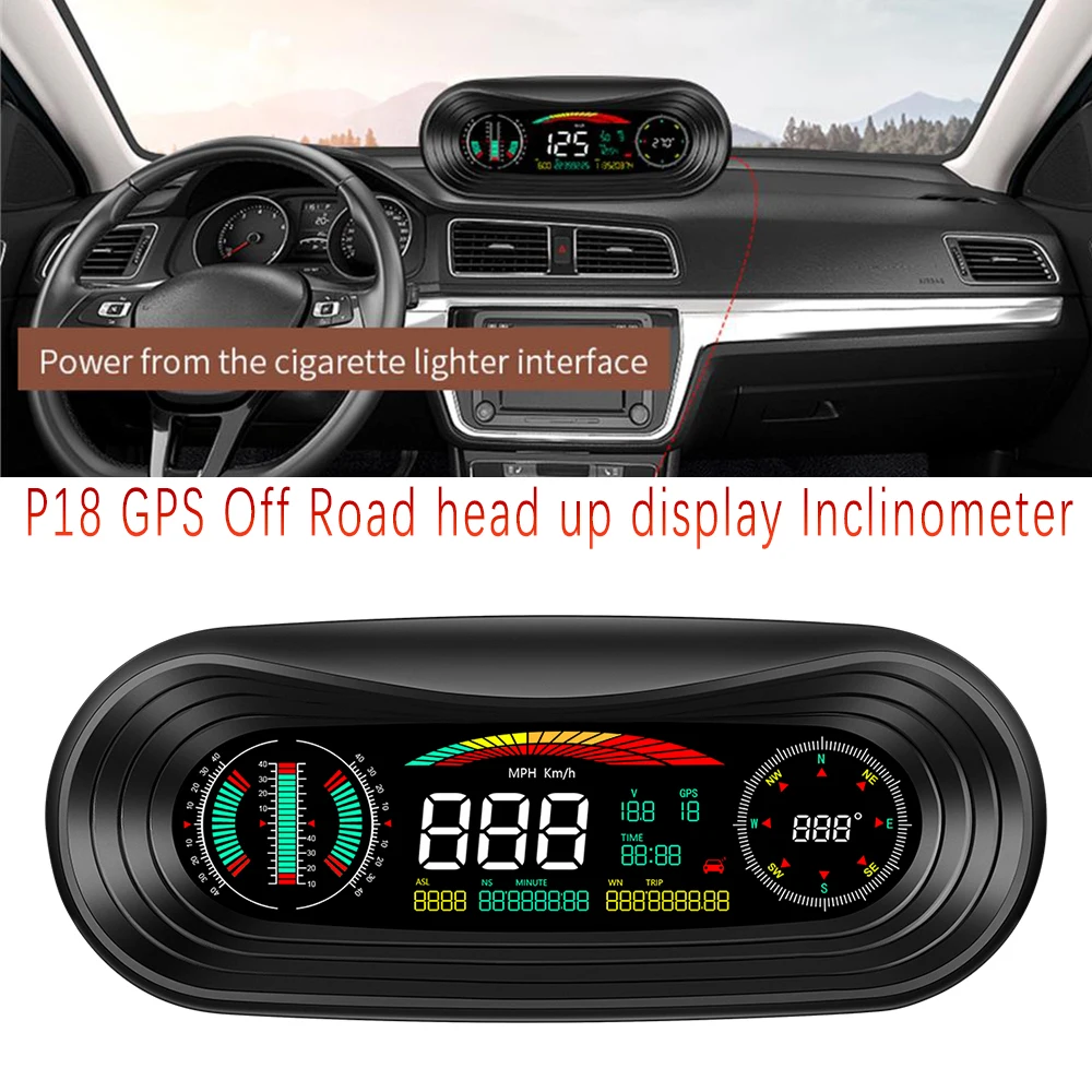 P18 Автомобильный Gps Спидометр Smart Car HUD Датчик Наклона Измеритель Превышения Скорости Сигнализация Усталости Вождения Дисплей для Бездорожья Head Up для всех автомобилей
